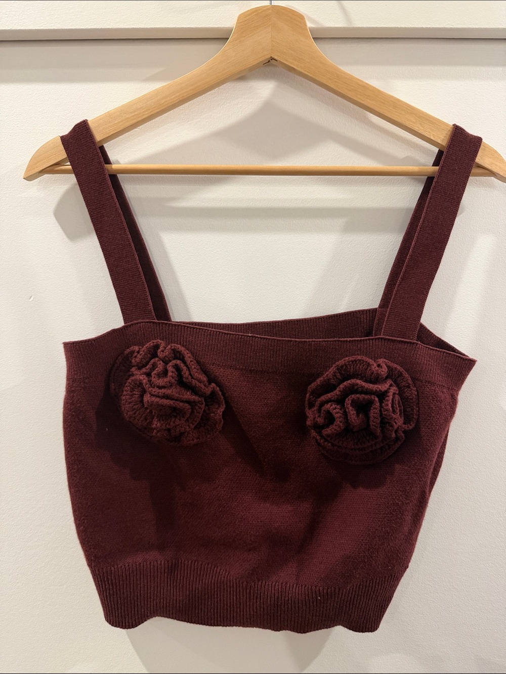 Magda Butrym Burgundy Knit Rosette Strap Camisole wool blend, H&M collab